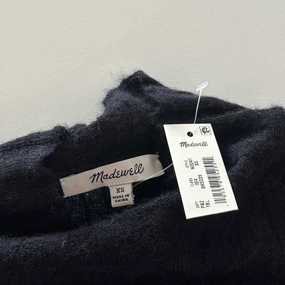 NEW Madewell Alpaca Blend Mock Neck Sweater Ribbed Black Sheer XS - Picture 6 of 7